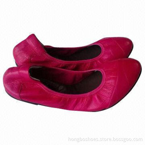 Casual flat leather shoes for women, cow leather upper, comfortable insole, foldable outsole